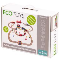 Dřevěná železnice 90 prvků + vlak na baterii Ecotoys