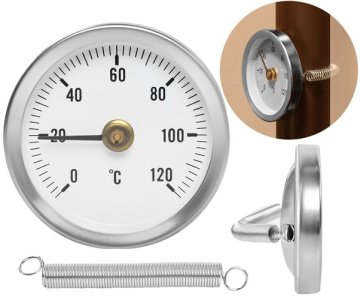 Příložný bimetalový teploměr d63mm s pružinou, 0-120°C Ruhhy 8122